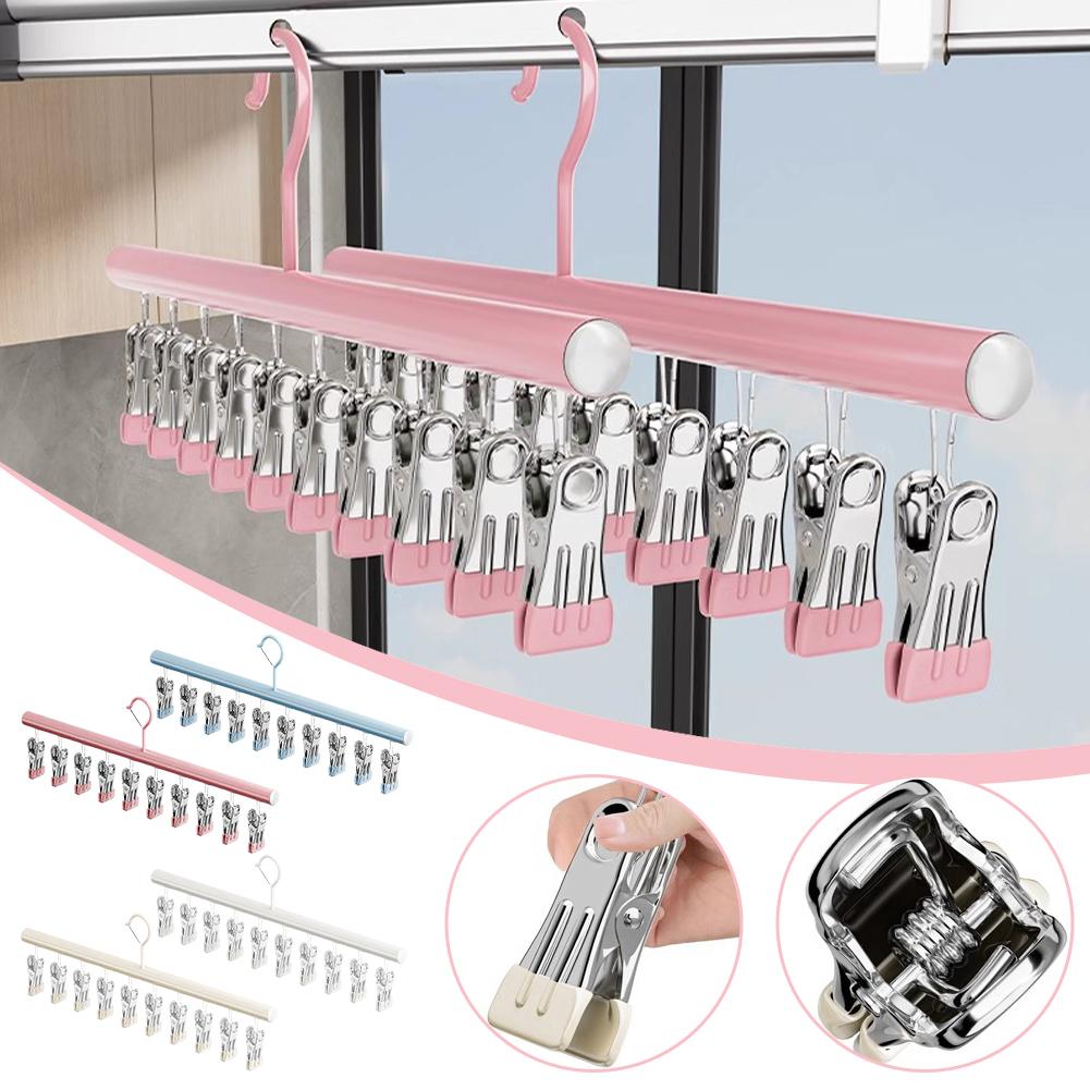 Closet Organizer With 10 Clips Space Saving Hanging Metal Multi-Clip Hanger For Leggings Pants Skirts 360 Rotating Hat Rack