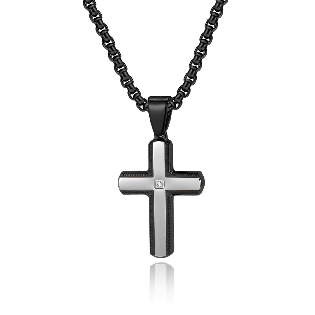 2025 Jewelry Inlaid Zircon Cross Pendant Clavicle Chain Men's Classic Personalized Versatile Necklace