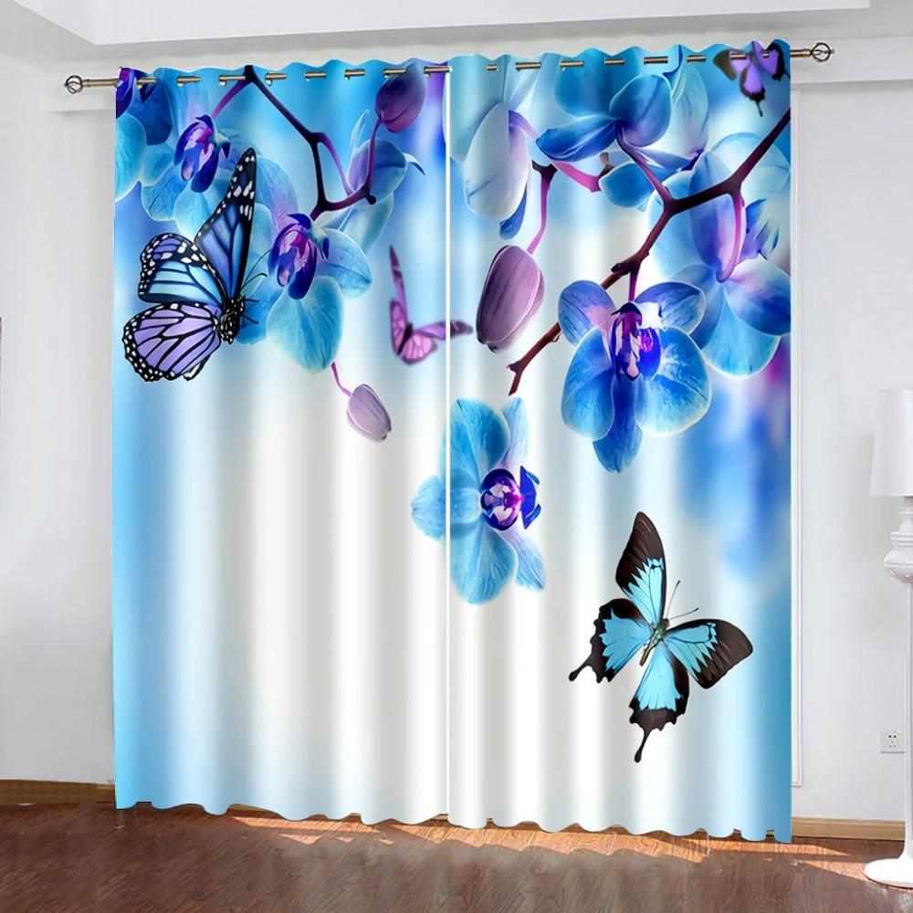2panelové zahradní rostlinné závěsy s orchidejí do ložnice, obývacího pokoje, kuchyně, domácího okna, žaluzie, úpravy závěsů s průchodkami nahoře cortina