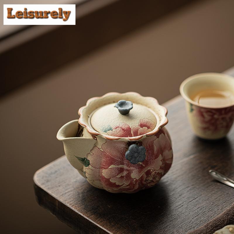 135ml Blau und Weiß Feuerstein Rot Handgehalten Pfingstrose Teekanne Zen Teefilter Kanne Teekocher Mit Sieb Chinesisches Tee Set Geschenk