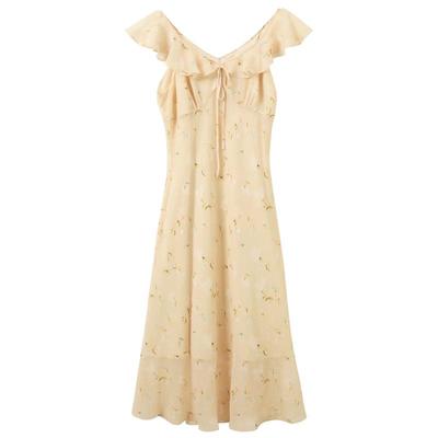 Maxikleid aus Chiffon im französischen Stil mit floralem Muster und V-Ausschnitt