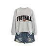 Womens Casual Round Neck Long Sleeve Cotton Sweatshirt With Football Mom Print - Loose Fit Plus Size S-XXL