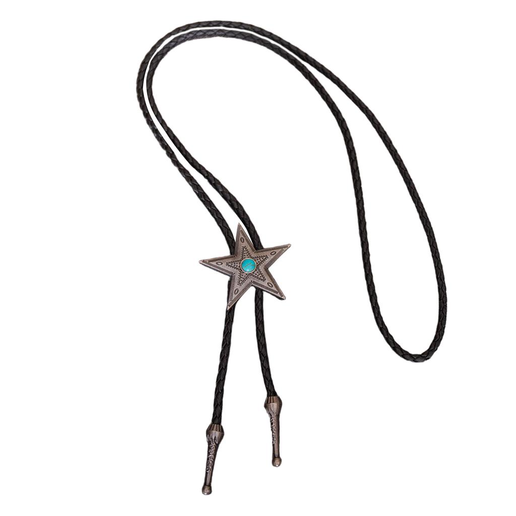 Western Bolo Tie with Unique Metal Star Turquoises Pendant for Stylish Men's Accessory Leather Cord Necktie Necklace