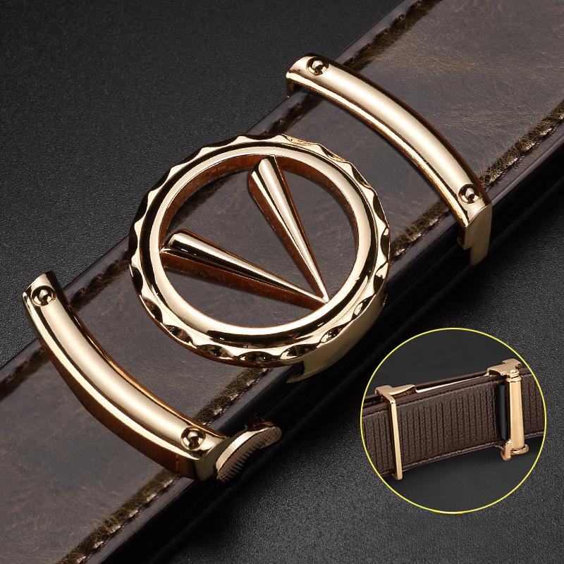 Men's Genuine Leather Automatic Buckle Crocodile Pattern Versatile Belt for Young Men Casual Trousers