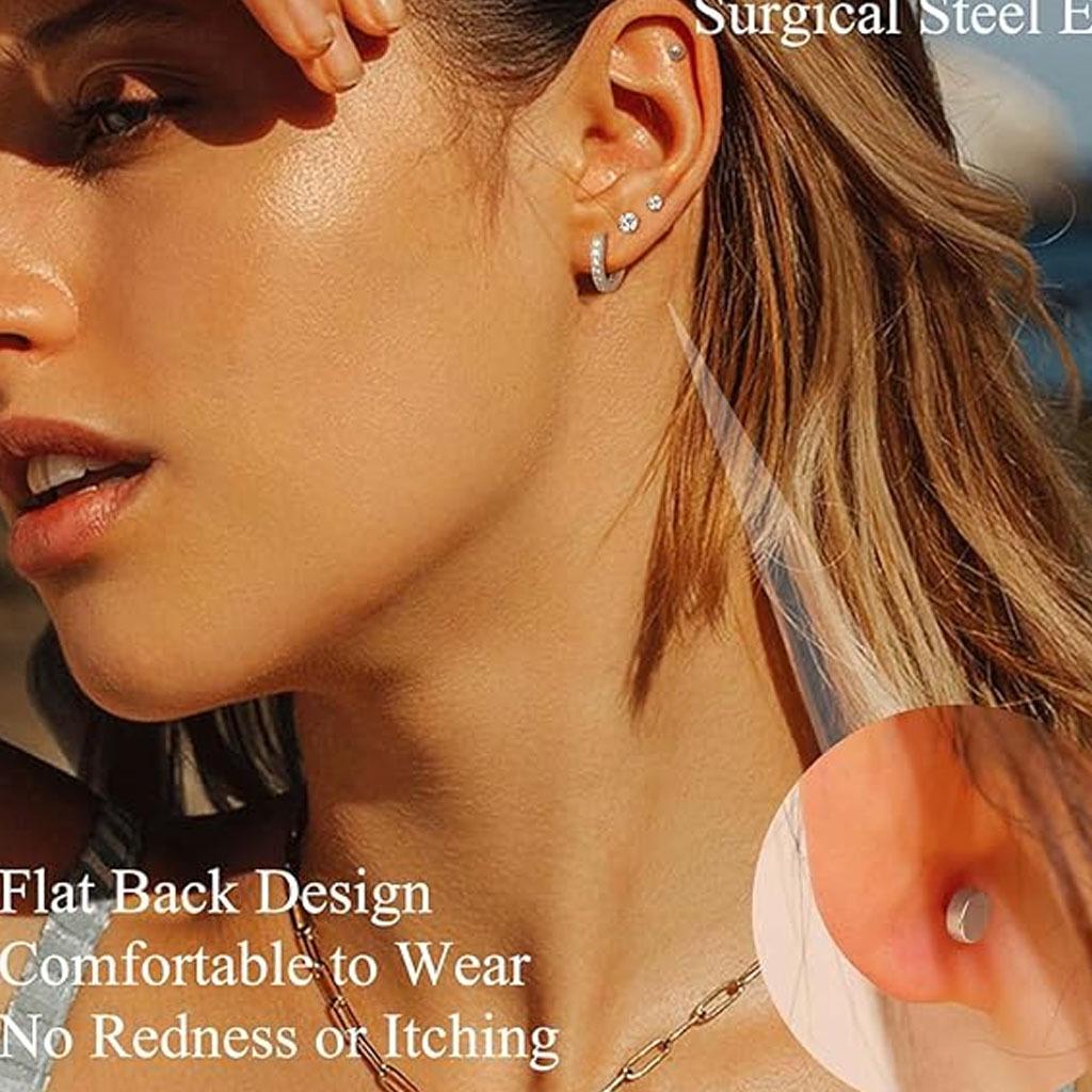 Stainless Steel European-American Style Stud & Hoop Earring Set