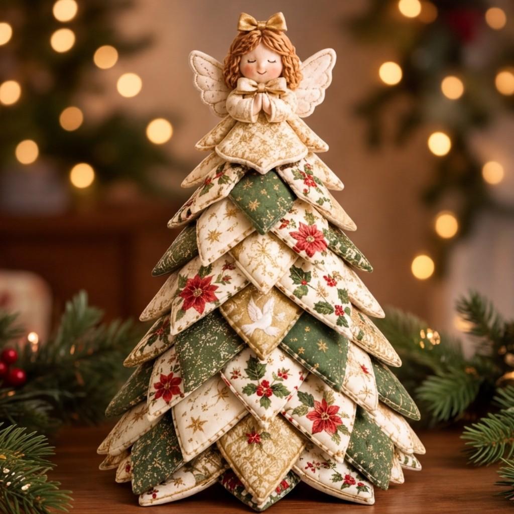 DIY gestepptes Stoff-Weihnachtsbaum-Set mit 3D-Patchwork-Bastelset für Anfänger Handgefertigte Tisch-Weihnachtsdekoration Festlicher Kamin-Tisch-Büro-Schmuck