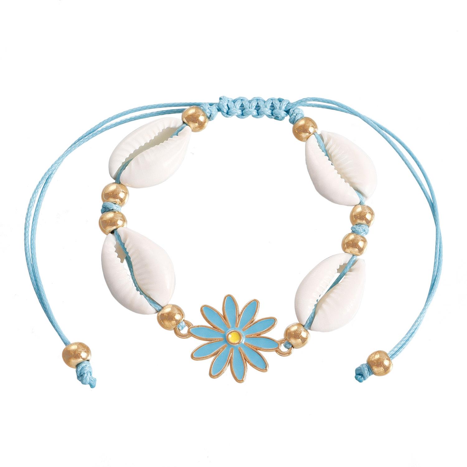 

Аксессуары Богемское ракушечное плетеное ожерелье с ромашками, пляжный отдых, регулируемое ожерелье на шнурке