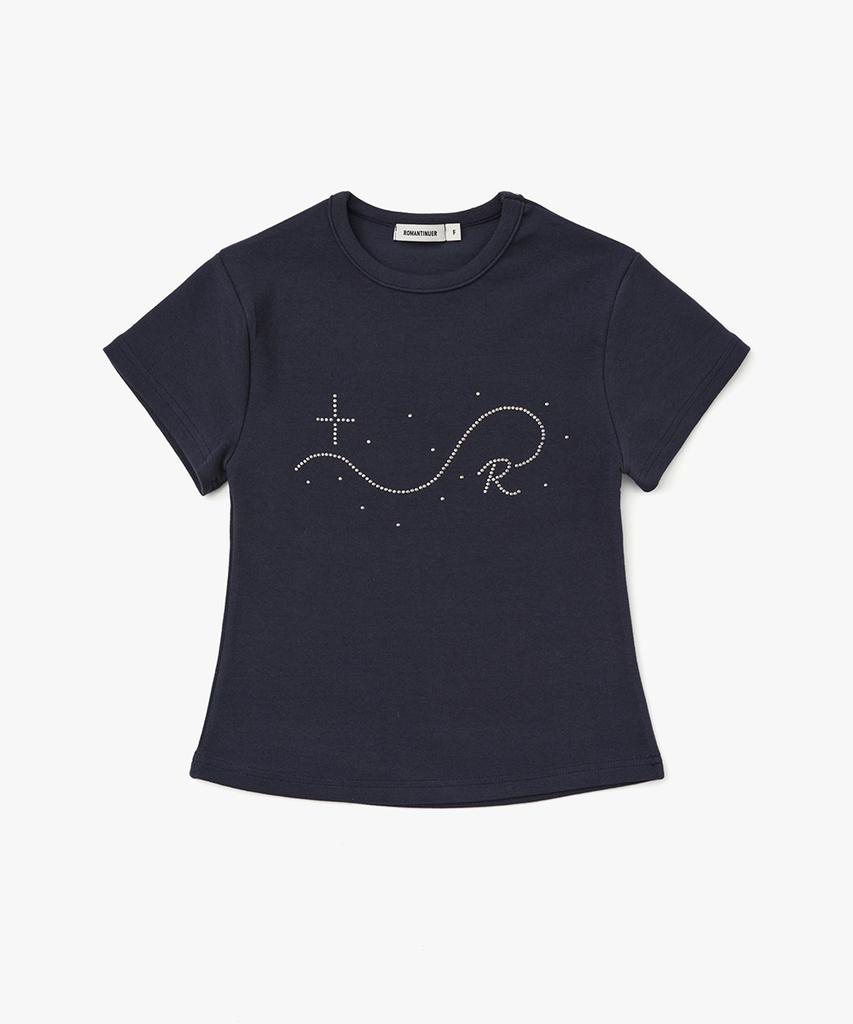 Lomaentinueo Signature R Wave Crop Cotton T-Shirt (Navy)