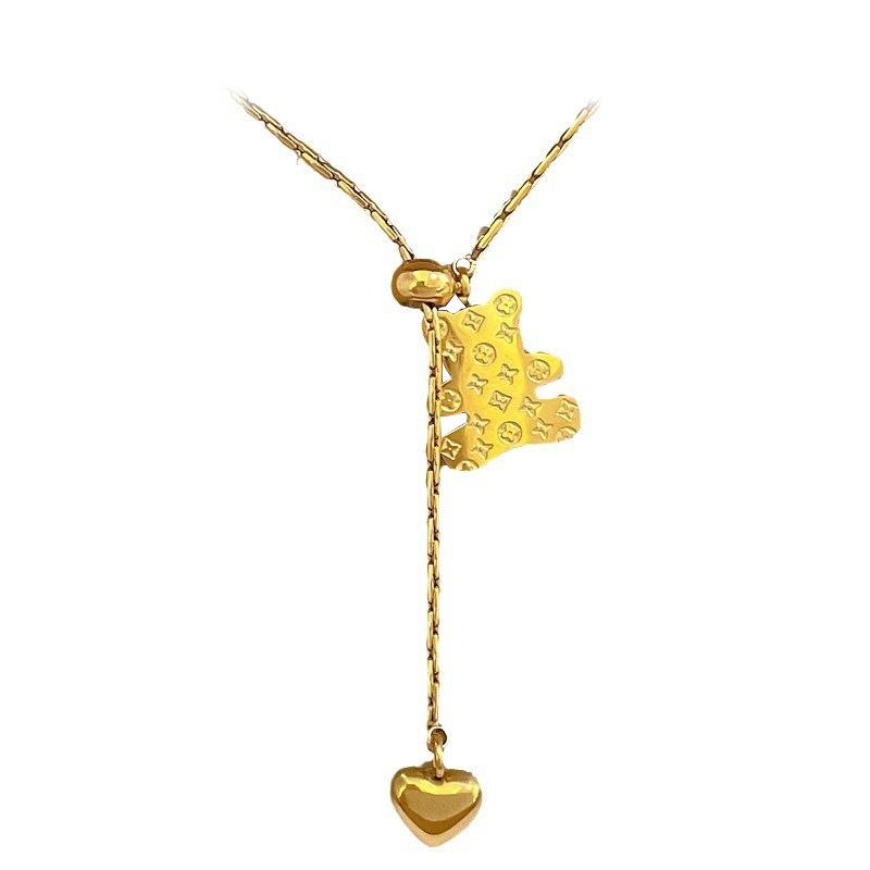 Love Bear Personality Minimalist Wind Stove Real Gold Necklace Female Collarbone Chain With