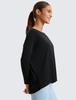 CRZ YOGA Long Sleeve Pima Cotton with Boat Loose Casual Yoga Size Women's T-Shirt Neck, Basic, Fit, Top, Black, M, Spring/Autumn
