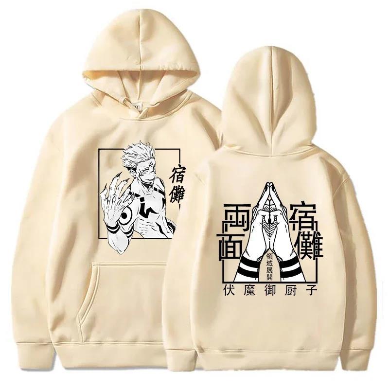 Mote Anime Jujutsu Kaisen Ryomen Sukuna Trykket Hettegenser Langermet Sweatshirts Kvinner Harajuku Streetwear Pullovers