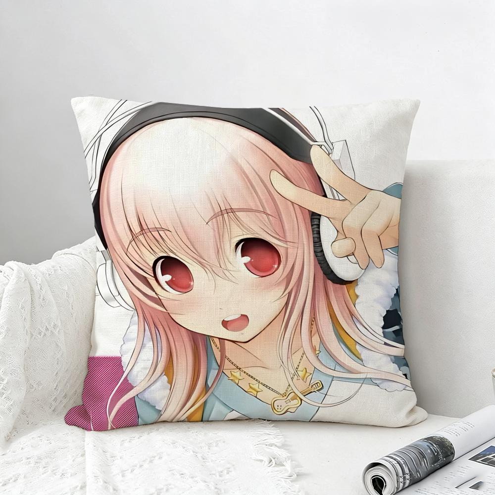 Game Super Sonico Cushion Cover Natural Linen Pillowcase Set AllinOne Decor for Sofa Bedroom Chair