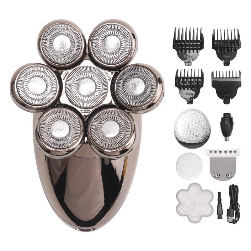 A78E-Gift For Men 7-Head Electric Shaver USB Rechargeable Stainless Steel Blades For Men' S Quick Shave Beard& Hair Trimmer Silv