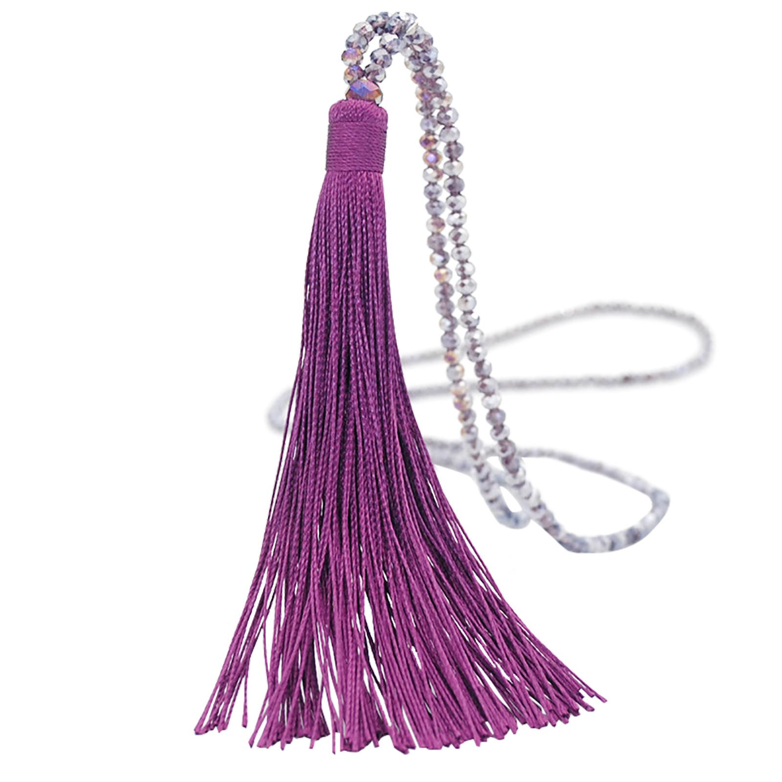 

Женский цветной бархатный кулон ручной работы с кисточкой и кристаллами, длинное ожерелье фиолетовый