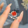 Rose Ring Octagonal Millennial Rose Cut Chinese Red Flower Necklace Pendant Set With High Carbon Diamond Stud Earrings Set