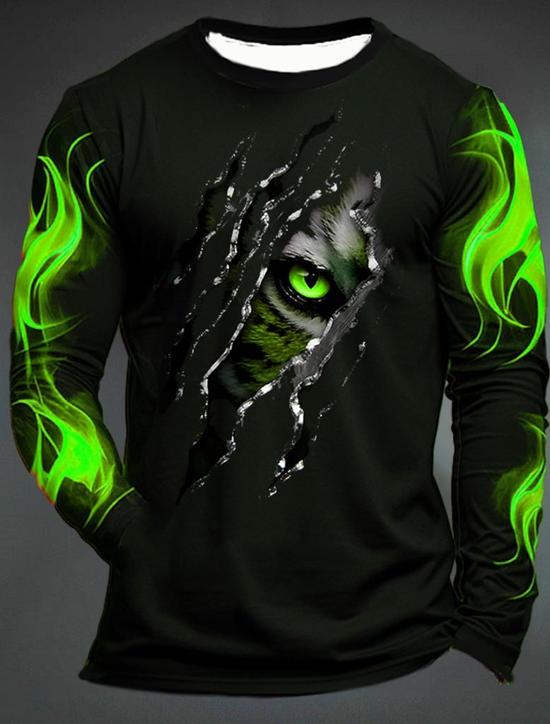 3D Printed Flame Scratch Pattern 3D Printed Autumn Men's Crew Neck T-Shirt Casual Long Sleeve Oversized Pullover Fashion Tops