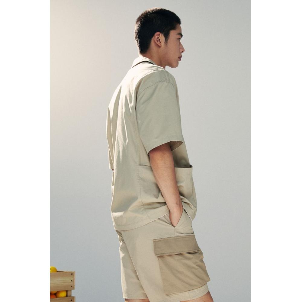 H M Loose Fit Pocket Detail Polo sHirt Dusty Green