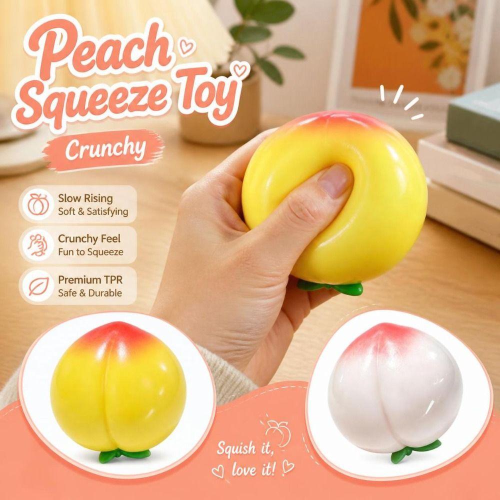 Moldable Crackling Peach Squishy Toy Crunchy Realistic Fruits Pinch TPR Fidget Toy Office Desk Toy