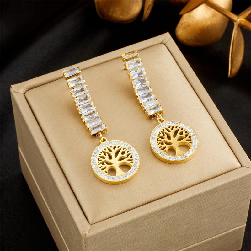 Stainless Steel Geometric Luxury Crystal Earrings For Women Girl New Waterproof Earrings Ear Jewelry Gift