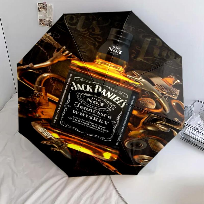 Parapluie Automatique Jack Daniel's Tennessee Whiskey - Parapluie Portable Adapté au Voyage en Plein Air Cadeau d'Anniversaire Indispensable Quotidien