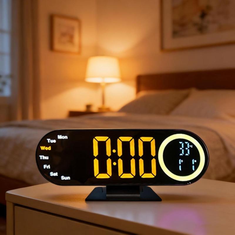 Digital Alarm Clock, LED Mirror Time Date Machine, Digital Bedroom Clocks, for Home Nightstand Workplace Travel Dorm Kitchen Counter Study Room