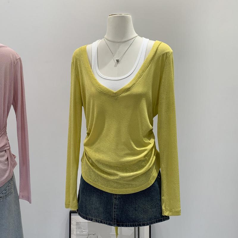 

Изысканная женская футболка с имитацией двойки и шнуровкой на талии – Коллекция Осень/Зима 2026 M жёлтый