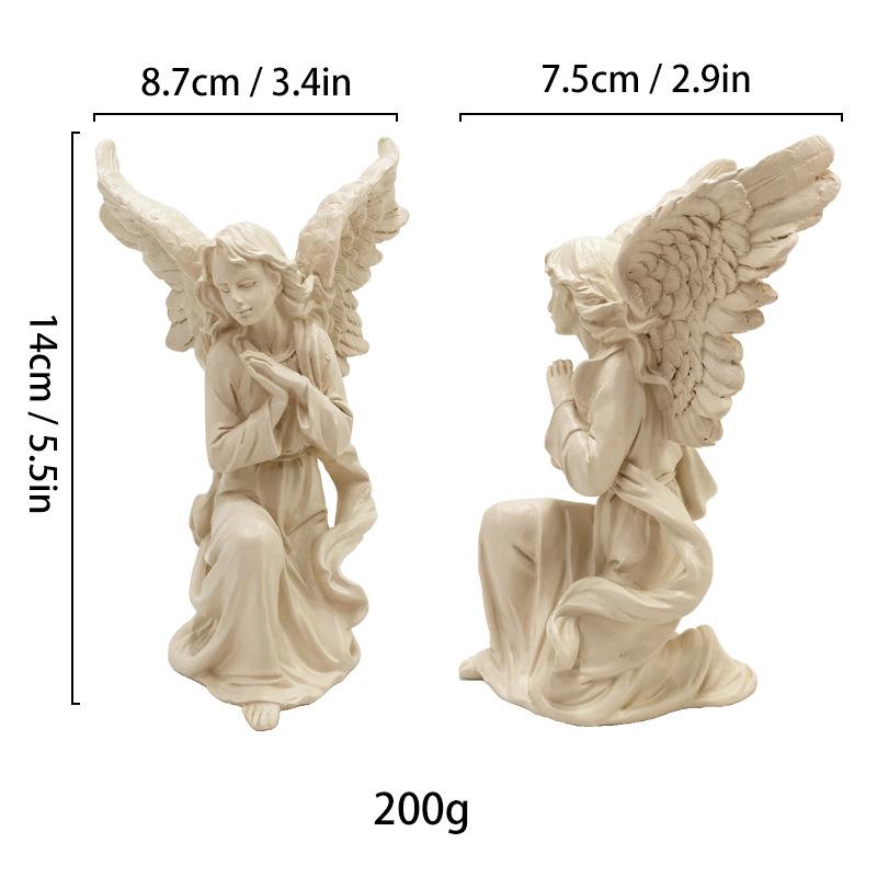 14cm Angel Figurines White Gold Sculpture Collectible Resin Statue Desktop Bookshelf Small Object Home Decoration Bedroom