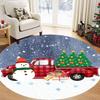 Vintage Holiday Round Rug Merry Christmas Carpet Buffalo Plaid Area Mat Retro Snowman Sleigh Living Room Bedside Decor Item