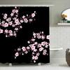 Cherry Blossom Shower Curtain Pink Floral Print Bathroom Decor Customizable Size Black Background Shower Panels Water Repellent