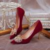 Pointed Wedding Shoes Women's New Main Wedding Dress Bridal Shoes Can Usually Wear Bridesmaid Shoes Crystal High Heels
