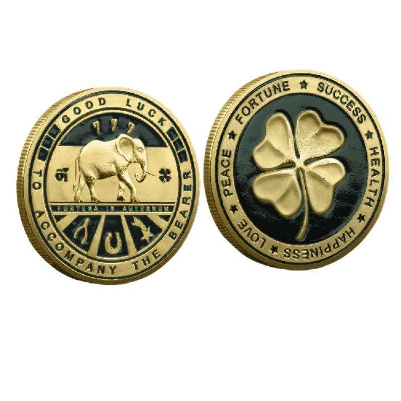 Oboustranná mince pro štěstí - Kolekce čtyřlístkových slonů - Pamětní mince pro štěstí, úspěch, zdraví, mír - Suvenýr, dárek