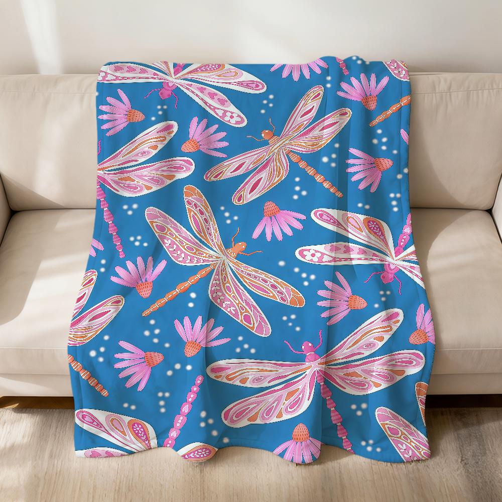 Fashion Print Dragonfly Pattern Blue Flannel Soft Warm Plush Blanket Sofa Living Room Pet Hogar Bedroom Gift Home Car Portable