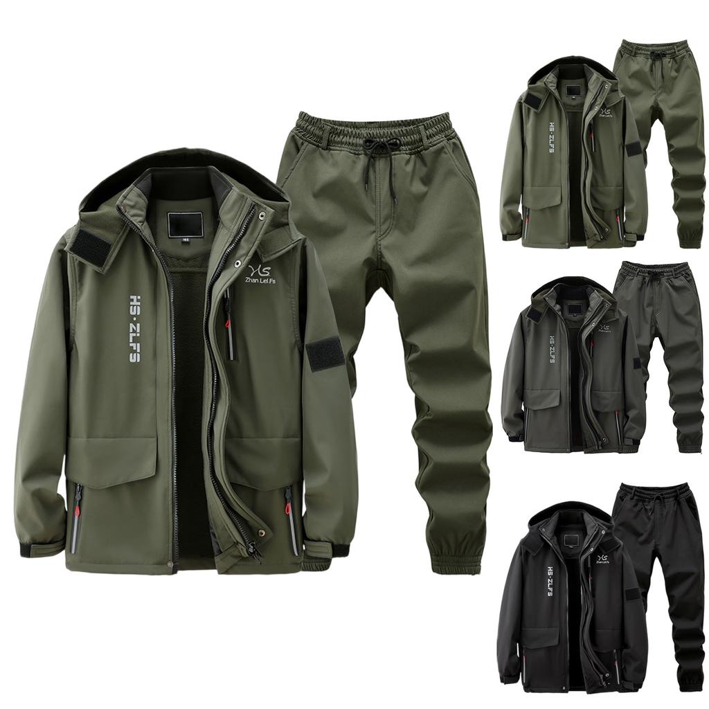 Traje de chaqueta polar para hombre Cortavientos e impermeable Para exteriores A prueba de frío Cálido Chaqueta de algodón Traje grueso