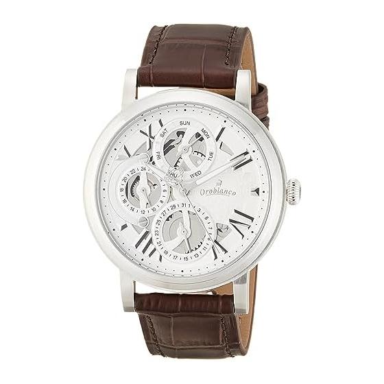OROBIANCO Watch Ora Classica Multifunction 41mm White Brown Leather Belt Quartz
