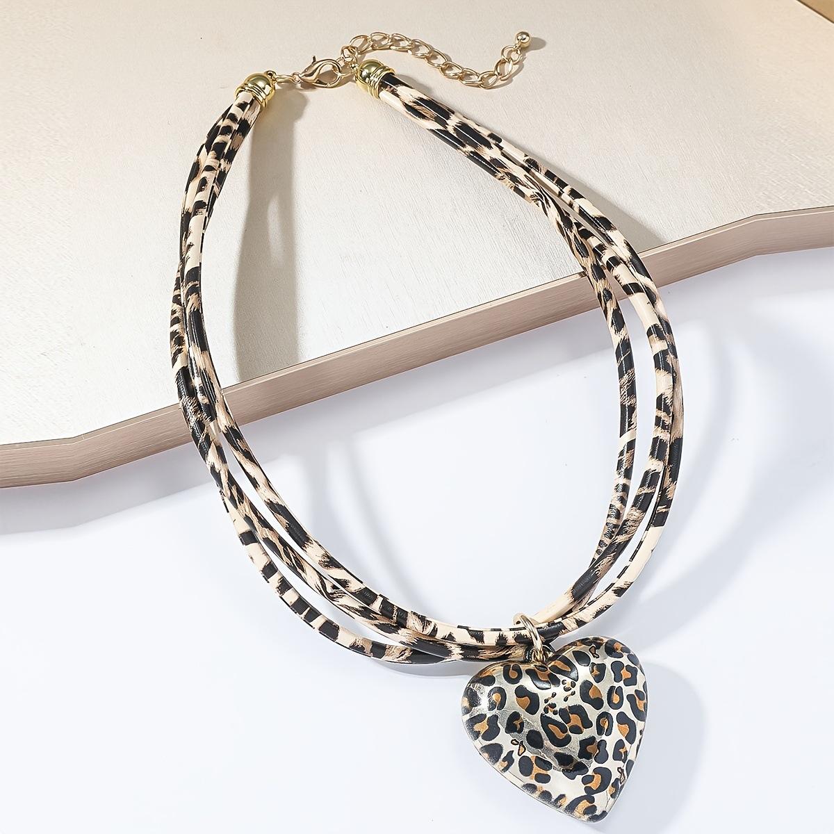 

Модная подвеска Love Leopard из многослойной кожаной веревки, персонализированная цепочка для ключицы коричневый