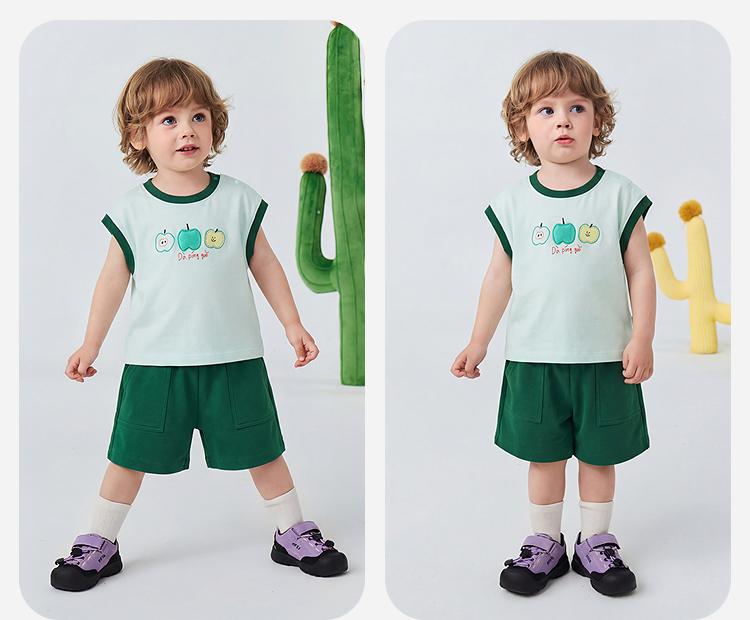 [Cotton Quick Drying] Mini Balabala Boys and Girls' Set Baby Moisture Absorbing and Breathable Short Sleeve Tank Top Shorts 26 Summer