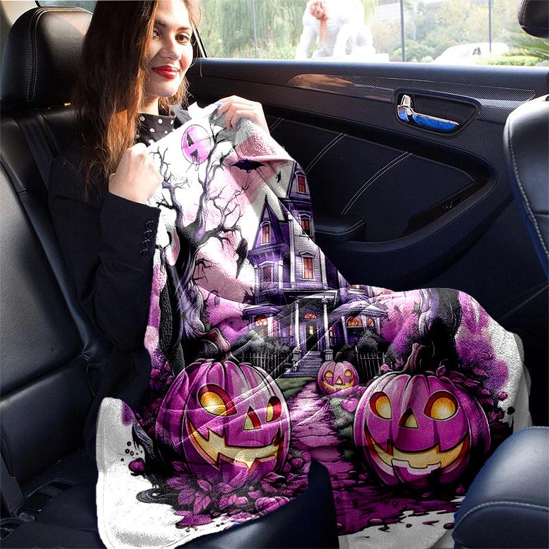 1pc Purple Pumpkin Halloween Cartoon Blanket  Soft and Cozy Throw for Home Decor, Perfect Gift, Living Room, Travel, Camping, Car Blankets