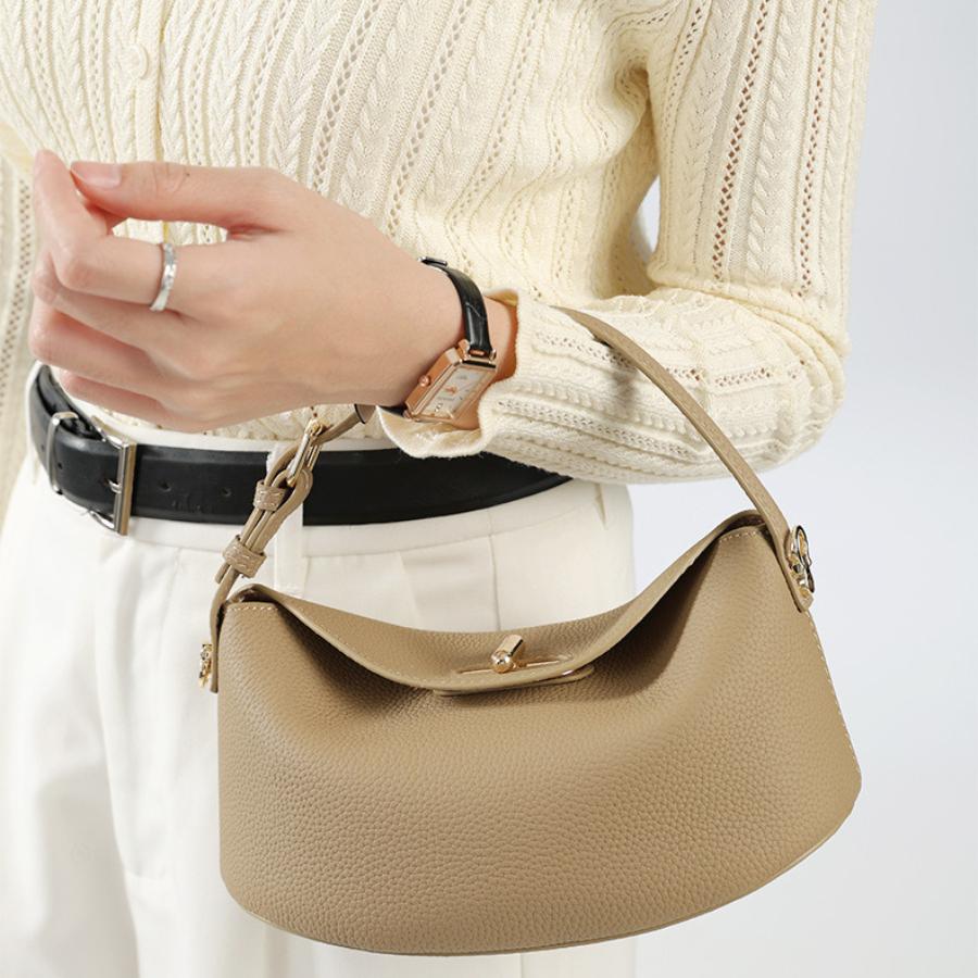 Sac à Bandoulière en Cuir Véritable pour Femme, Sac Hobo en Cuir de Vachette Souple, Sac Bandoulière Vintage 'Water Dumpling', Sac à Main Élégant, Plusieurs Couleurs