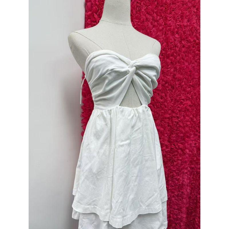 Foreign Trade Order Simple White Twisted Tube Top A Word Swing Mini Skirt