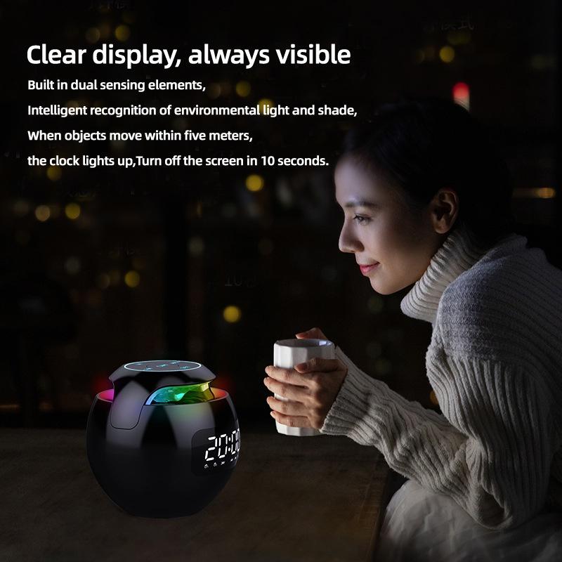 Multifunctional 5W Bass Bluetooth 5.0 Wireless Speaker with Clock Alarm Colorful LED Display FM Radio