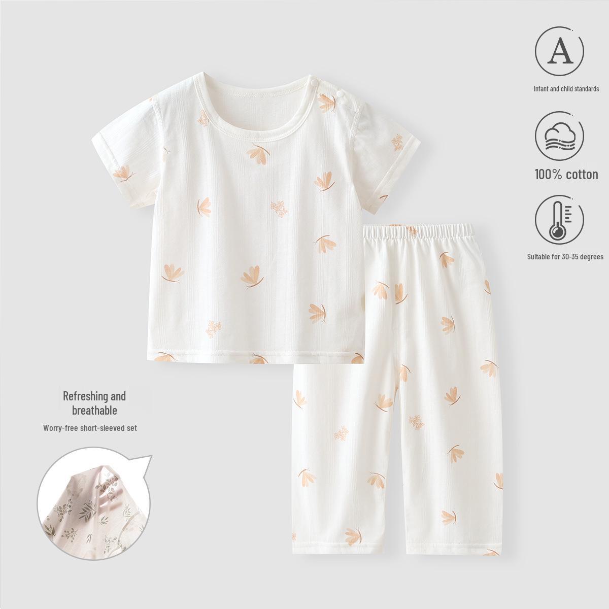 

Summer Infant Cotton Pajama Set: Short Sleeve, Long Pants, Lightweight A-Class for Air Conditioning 90 cm