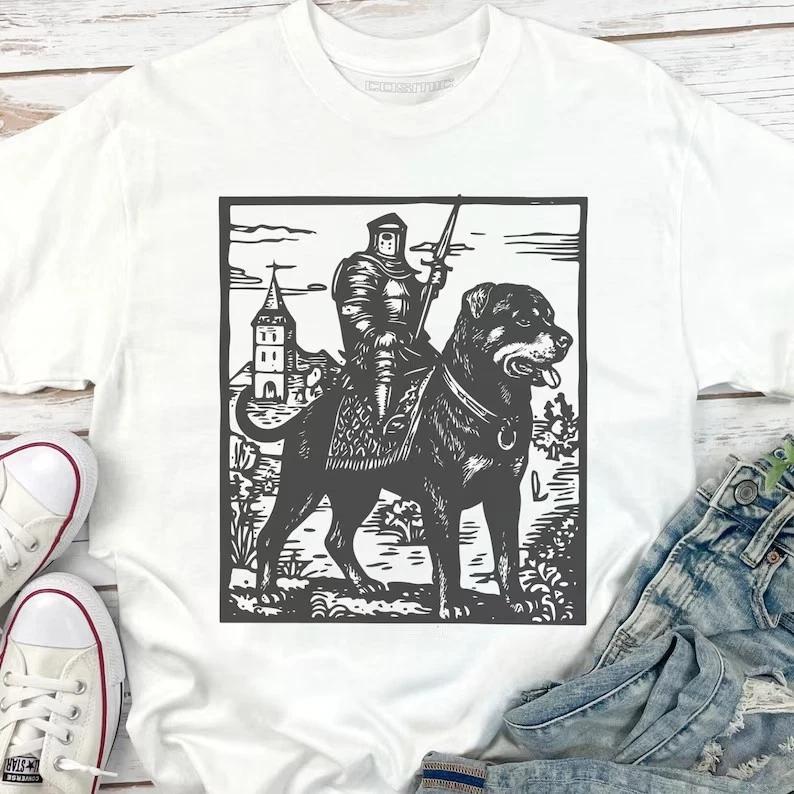 Knight Rottweiler Rider Vintage T-shirt, Retro 90s Graphic Tee XL