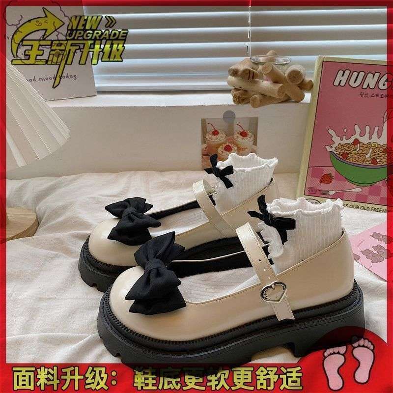 Bow Mary Jane small leather shoes female cute round head platform big head shoes college style versatile Japanese jk shoes tide
