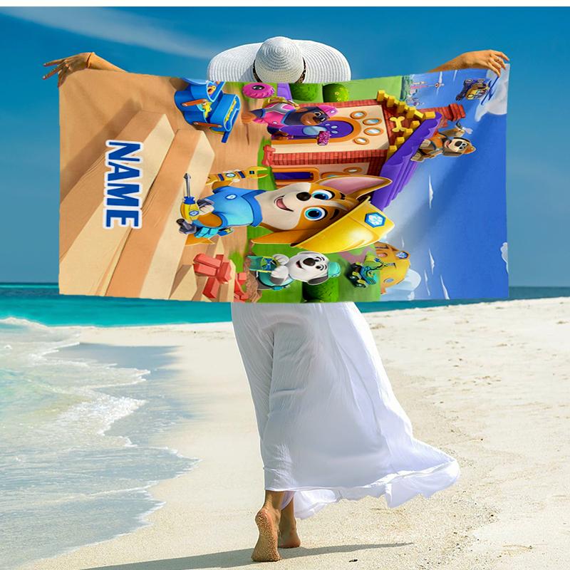 Custom Name Ultra-Soft Beach Towel with Pupstruction Theme,Ideal for Pool - Camping, Diving - Perfect Travel Essential, Vibrant Beach Towel.