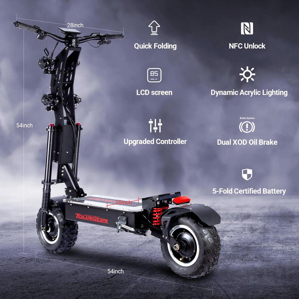 Monopattino Elettrico in Lega di Al-Aggiornato NFC Controllo Smart 72V 50A 10000W Pneumatico Fuoristrada/Città 14 Pollici Velocità 120KM/H monopattino elettrico
