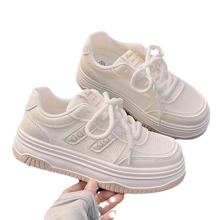Summer new mesh versatile casual little white shoes college style heightening lace-up platform sports shoes