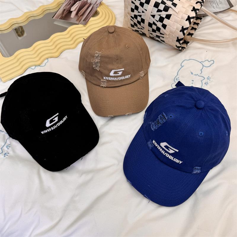 Hole baseball cap tide brand summer new men's and women's street G letter yellow cap showing face small embroidery tide