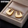 DIEYURO 316L Stainless Geometric U-Shaped Earrings For Women High Quality Gold Hoop Earrings Girls Party Jewelry