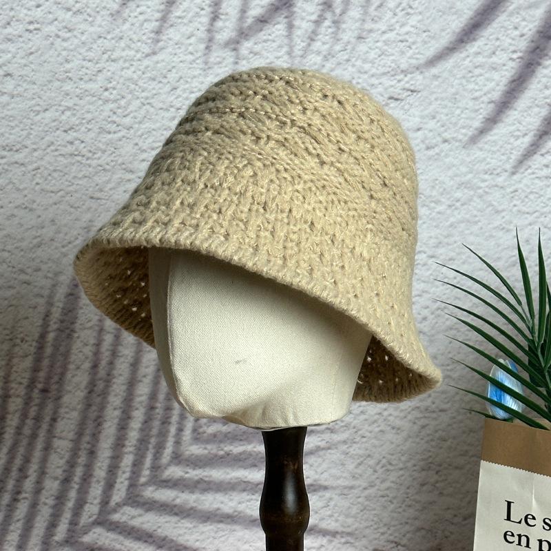 Autumn and Winter New Hollow Knitted Bucket Hat Versatile Face Small Fisherman Hat Simple Warm Basin Hat