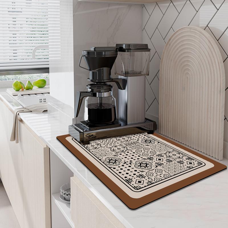 Dish Drain Mat Kitchen Mat Coffee Maker Carpet Mat for Drying Dishes Small Kitchen Carpet Decorative Kitchen Rug Home Decor